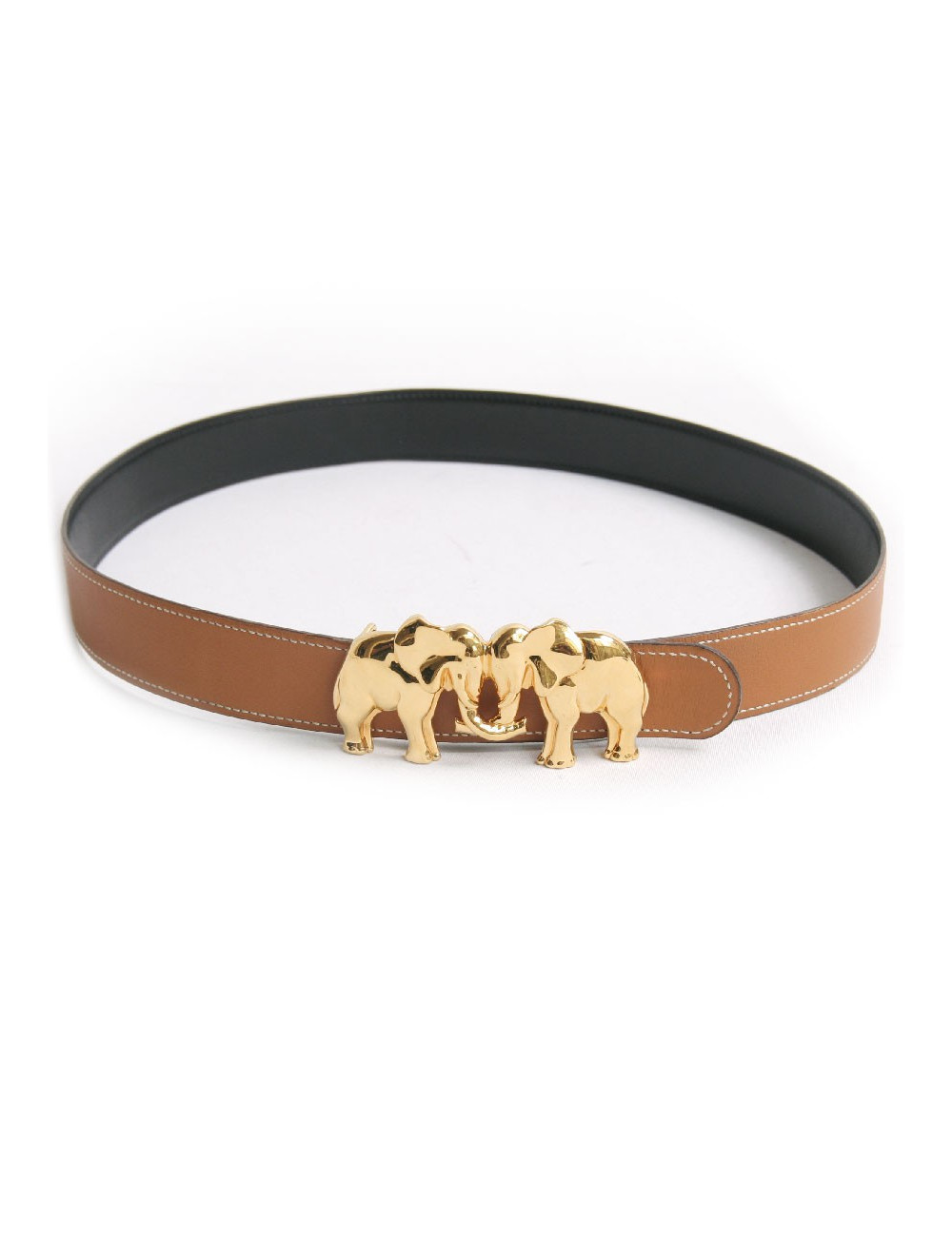 Ceinture HERMES "éléphants" réversible noir et beige