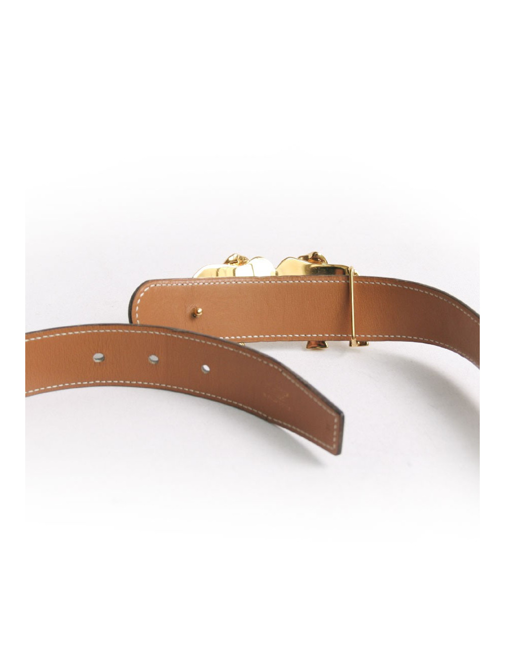 Ceinture HERMES "éléphants" réversible noir et beige