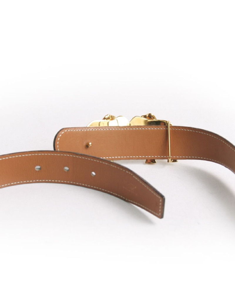 Ceinture HERMES "éléphants" réversible noir et beige