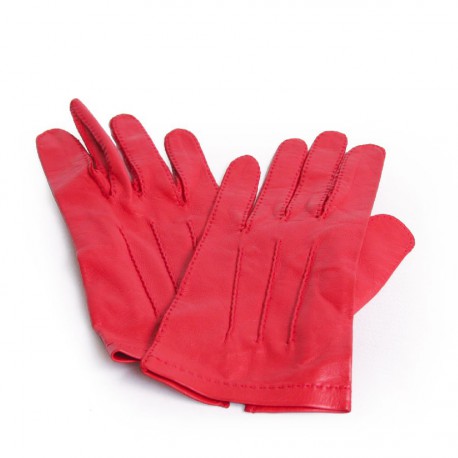 Paire de gants CHANEL T 6.5 cuir d'agneau rouge
