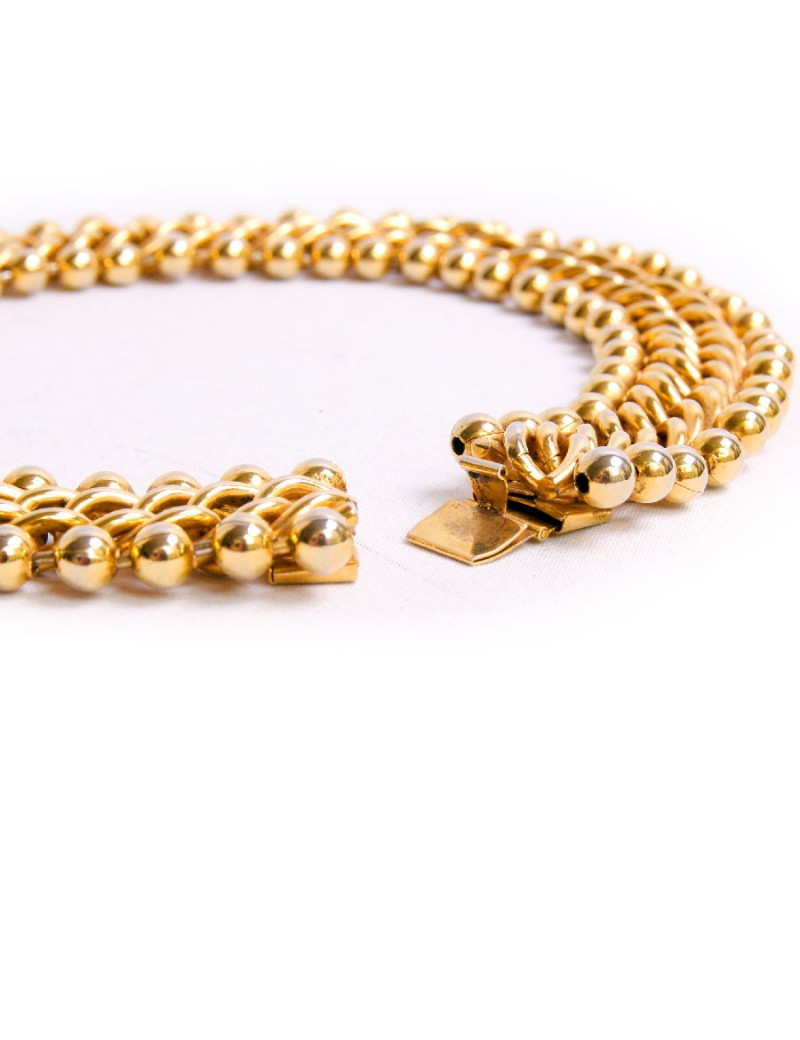 Collier ras de cou chaîne gourmette boules dorées 