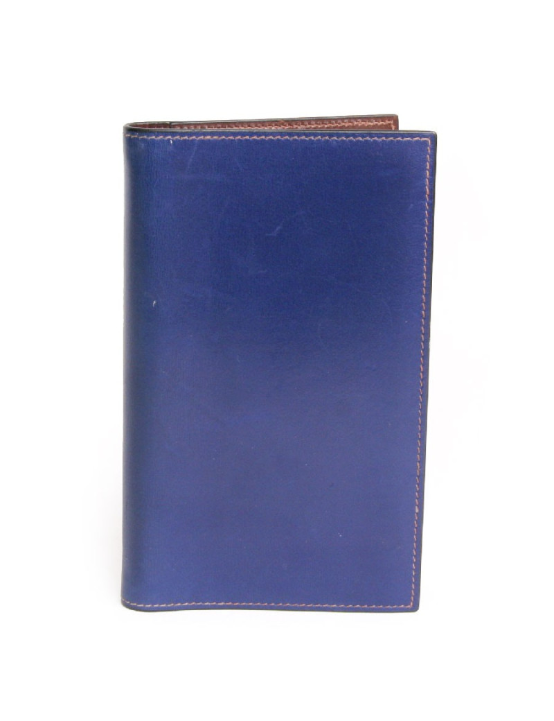 Couverture d'agenda HERMES en cuir box bicolore  bleu et marron