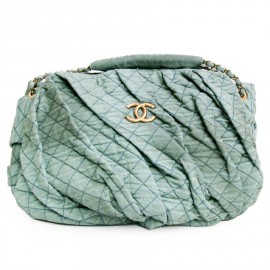 Old turquoise green textile CHANEL wallet bag