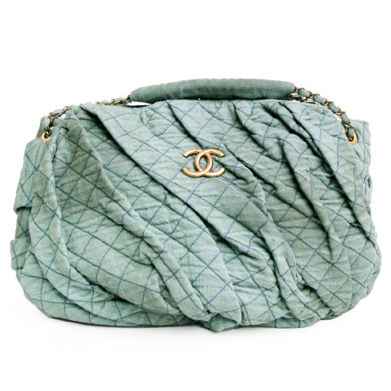 Old turquoise green textile CHANEL wallet bag - VALOIS VINTAGE PARIS