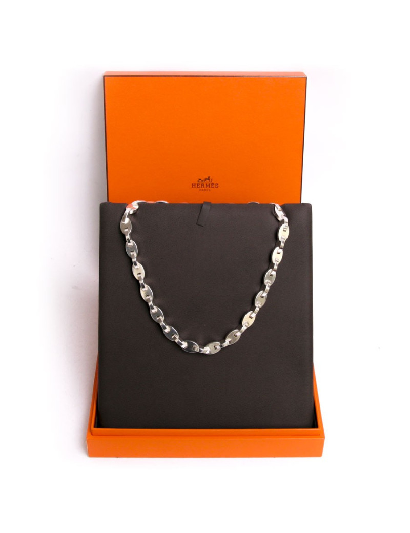 Sautoir HERMES chaîne d'ancre en argent massif