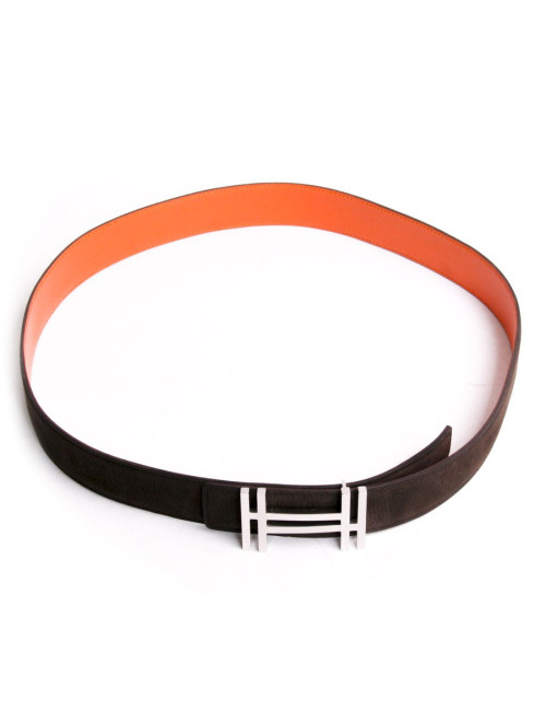 Ceinture HERMES t 85  bicolore veau velours marron, orange