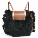 MARNI backpack large model in black fur and natural leather