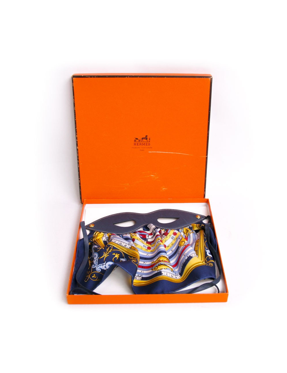 Cache-visage HERMES  en foulard de soie et cuir