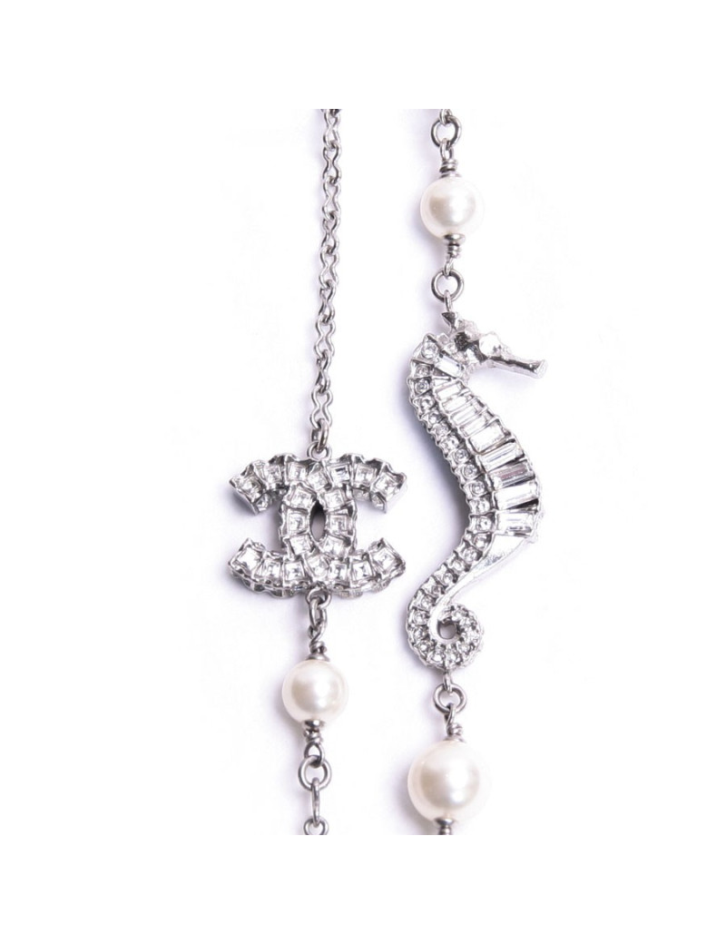 Sautoir " hippocampe" CHANEL argent et strass