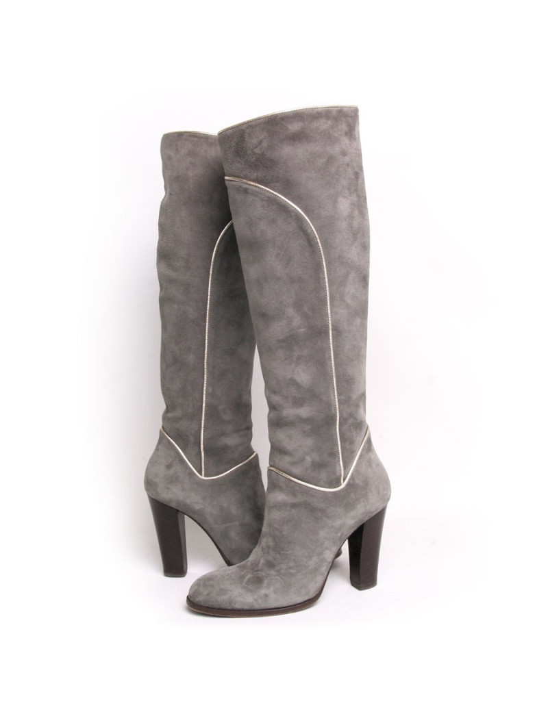 Bottes PAUL & JOE t 38 veau velours gris perle et doré