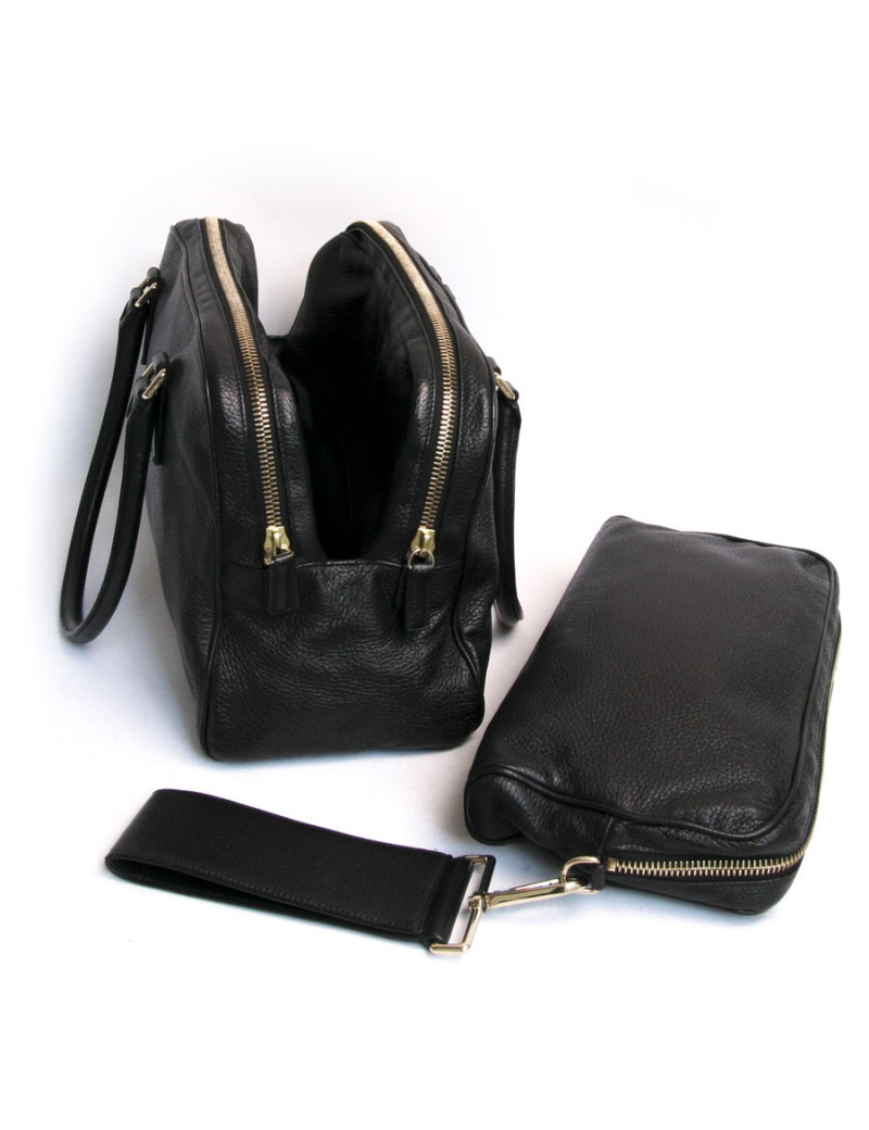 Sac et pochette JIL SANDER cuir grainé noir