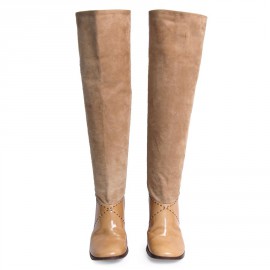 CHANEL T39.5 leather and beige suede boots