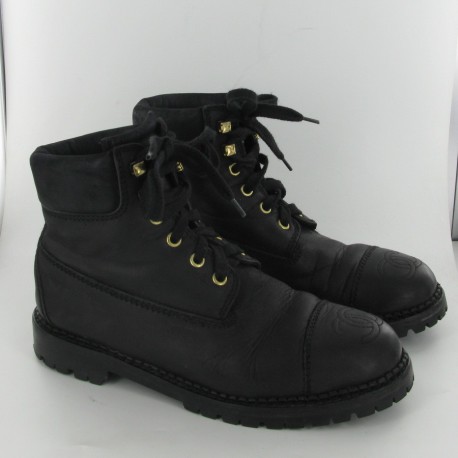 T38 CHANEL black leather boots