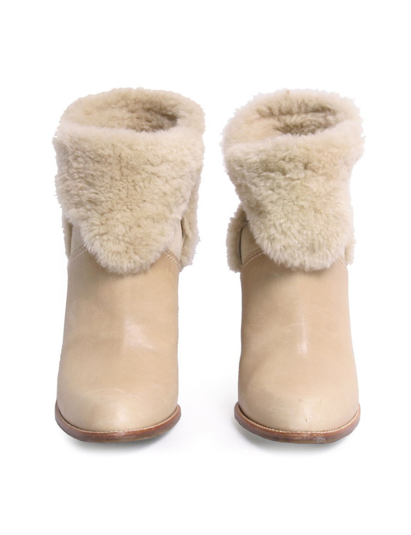 Boots DIOR T39 peau retournée er cuir beige