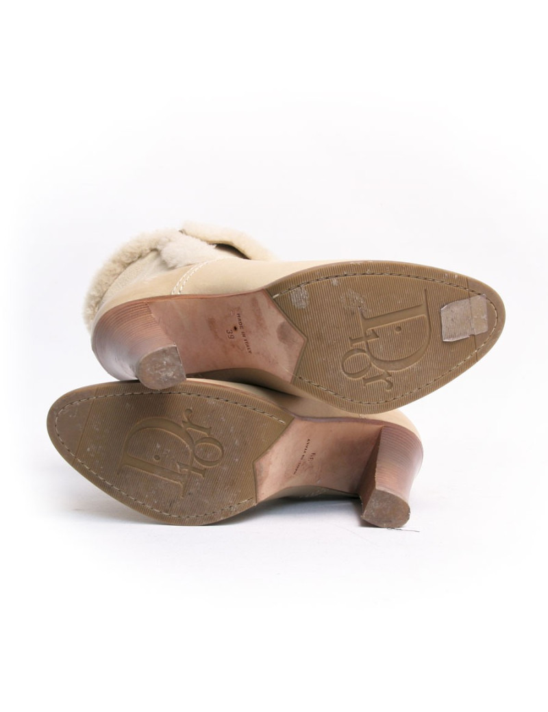 Boots DIOR T39 peau retournée er cuir beige