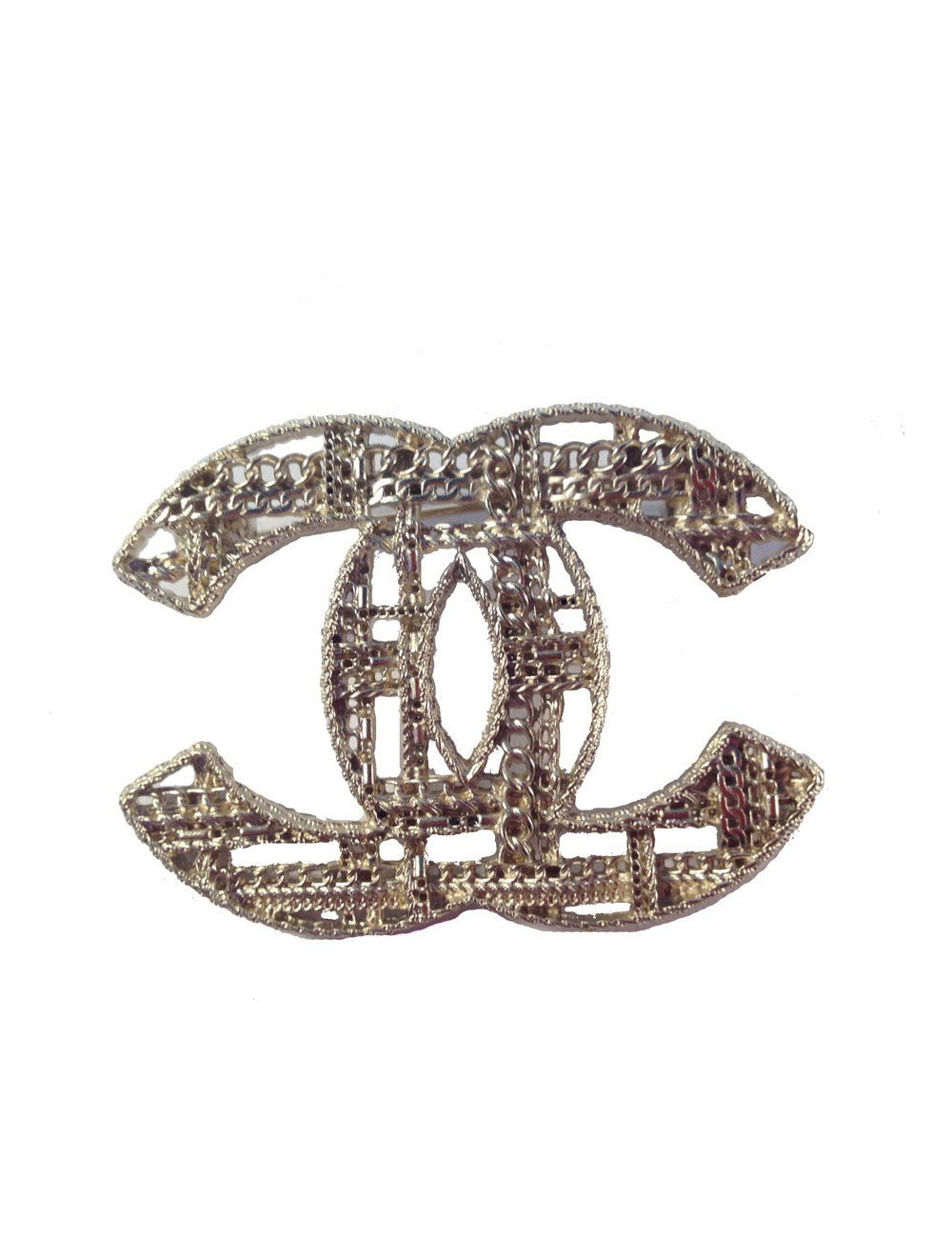 Broche CC Chanel en métal or pâle