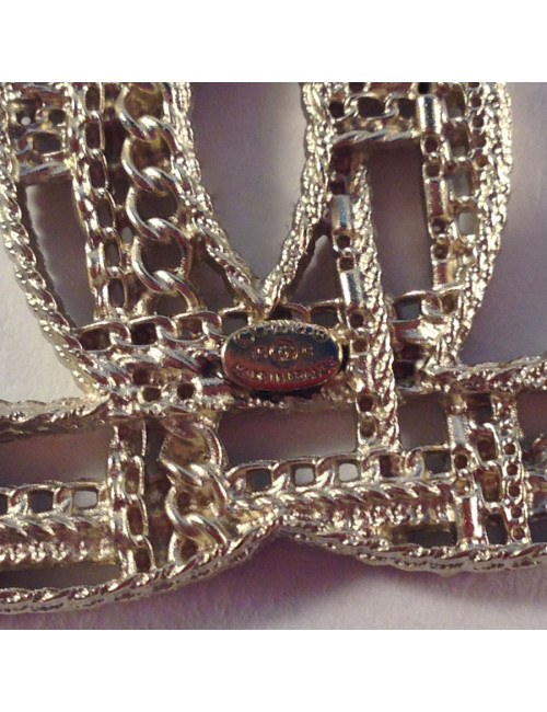 Broche CC Chanel en métal or pâle