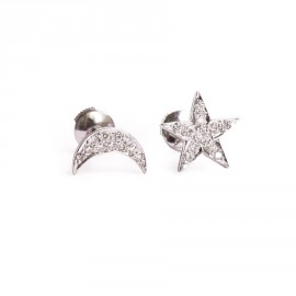 "Star and Moon" diamond ear studs