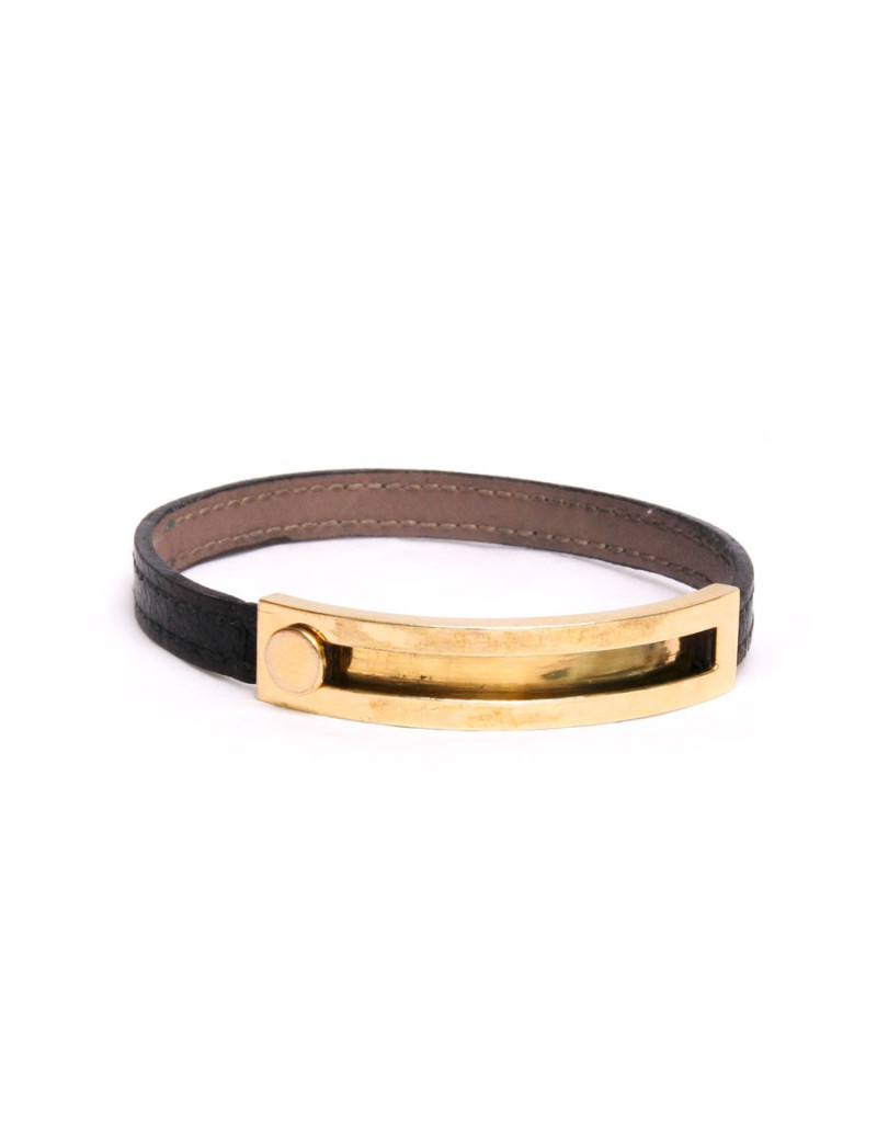 Bracelet HERMES cuir et or massif