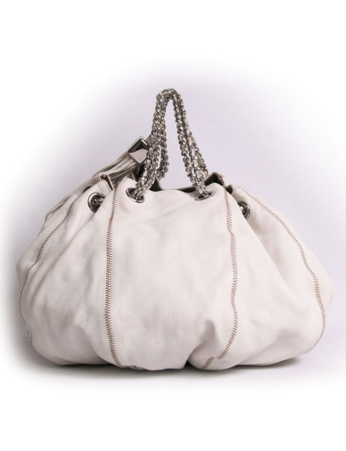 Sac CHANEL en cuir souple craie