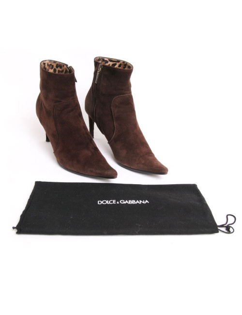 Bottines à talons DOLCE & GABBANA veau velours marron T36