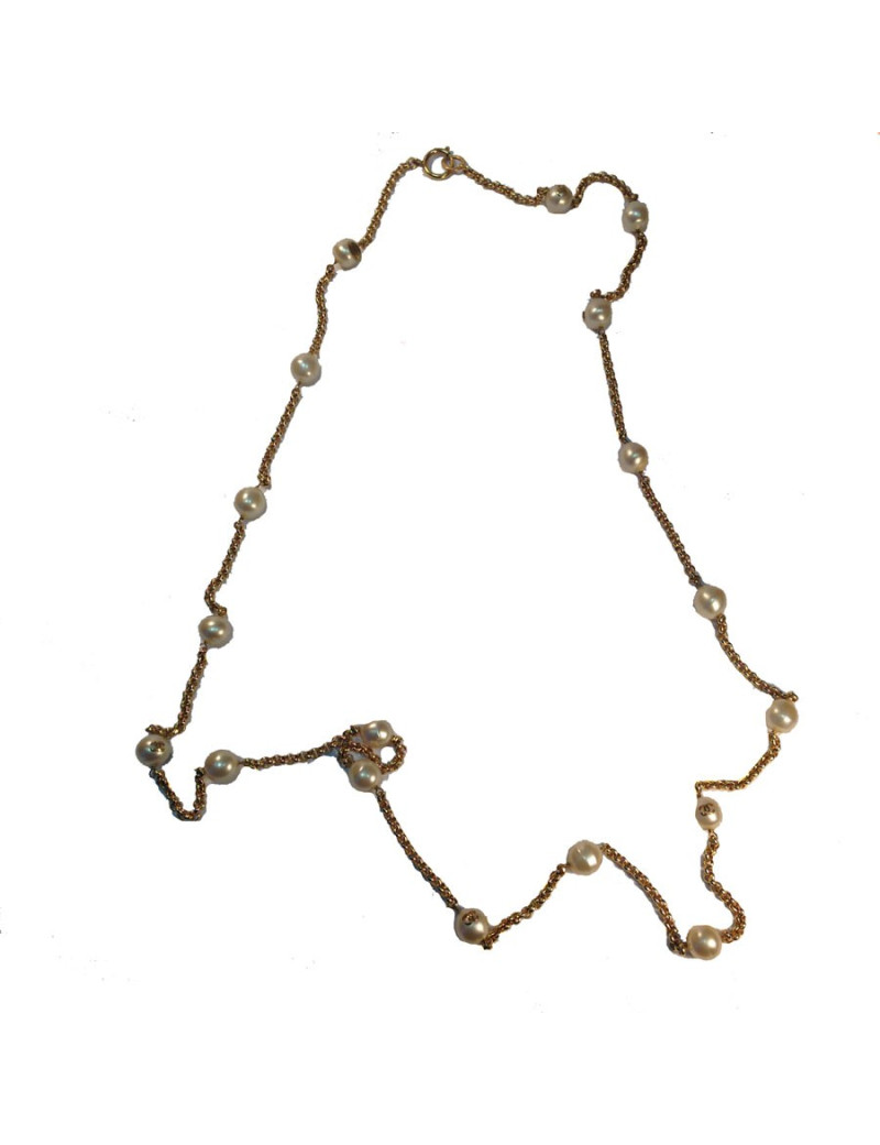 Long sautoir CHANEL chaînes et perles nacrées