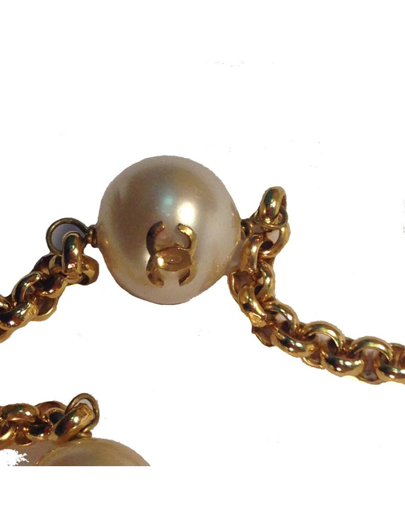 Long sautoir CHANEL chaîne et perles nacrées