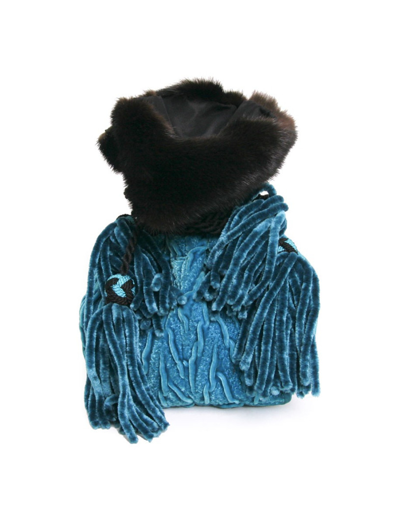 Sac ISABEL CANOVAS  velours de soie turquoise vintage