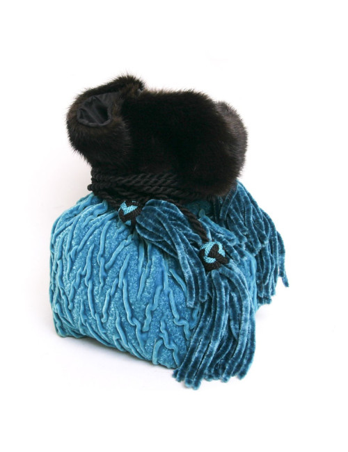 Sac ISABEL CANOVAS  velours de soie turquoise vintage