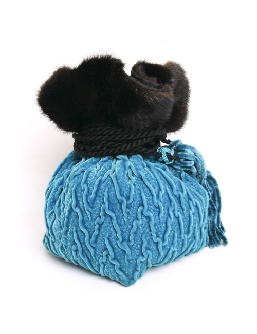 Sac ISABEL CANOVAS  velours de soie turquoise vintage