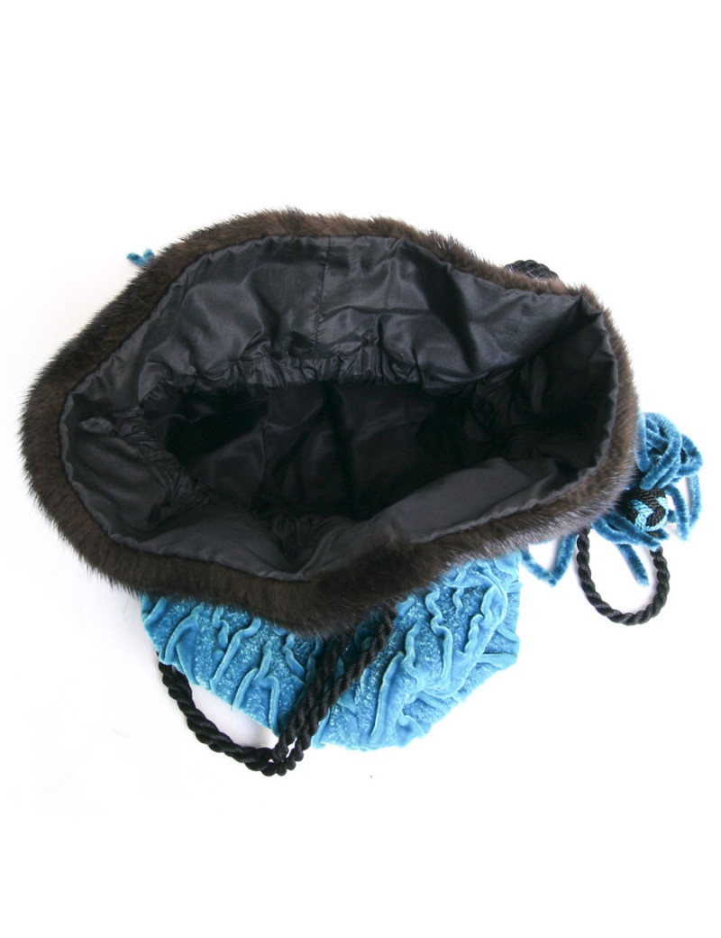 Sac ISABEL CANOVAS  velours de soie turquoise vintage