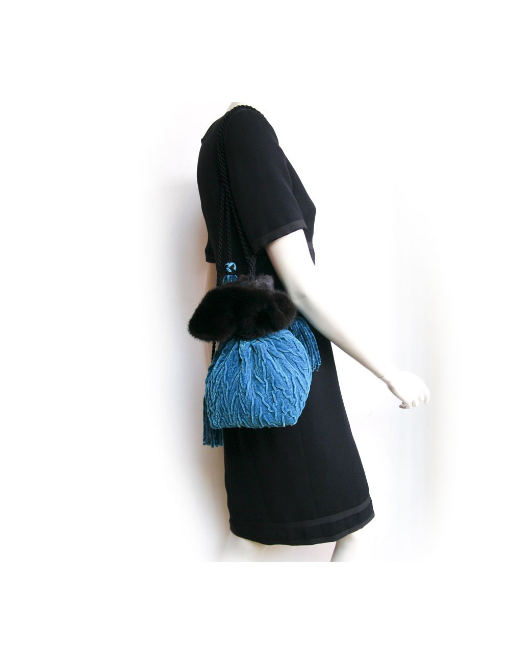 Sac ISABEL CANOVAS  velours de soie turquoise vintage