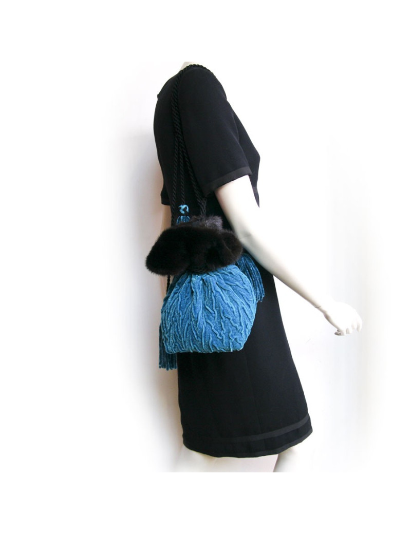 Sac ISABEL CANOVAS  velours de soie turquoise vintage