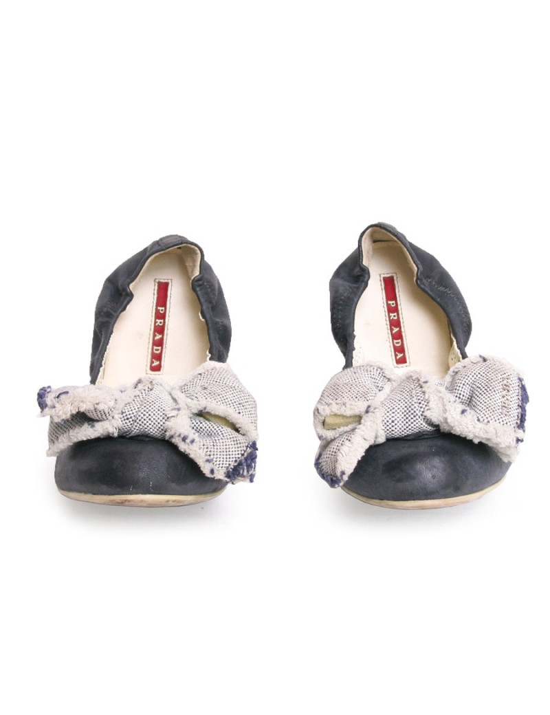 Ballerines PRADA cuir et tissu bleu