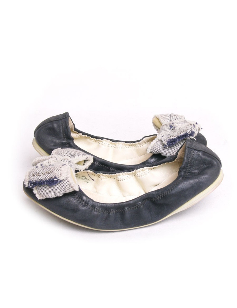 Ballerines PRADA cuir et tissu bleu T36