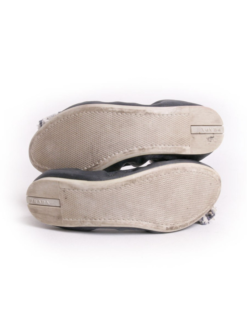 Ballerines PRADA cuir et tissu bleu T36