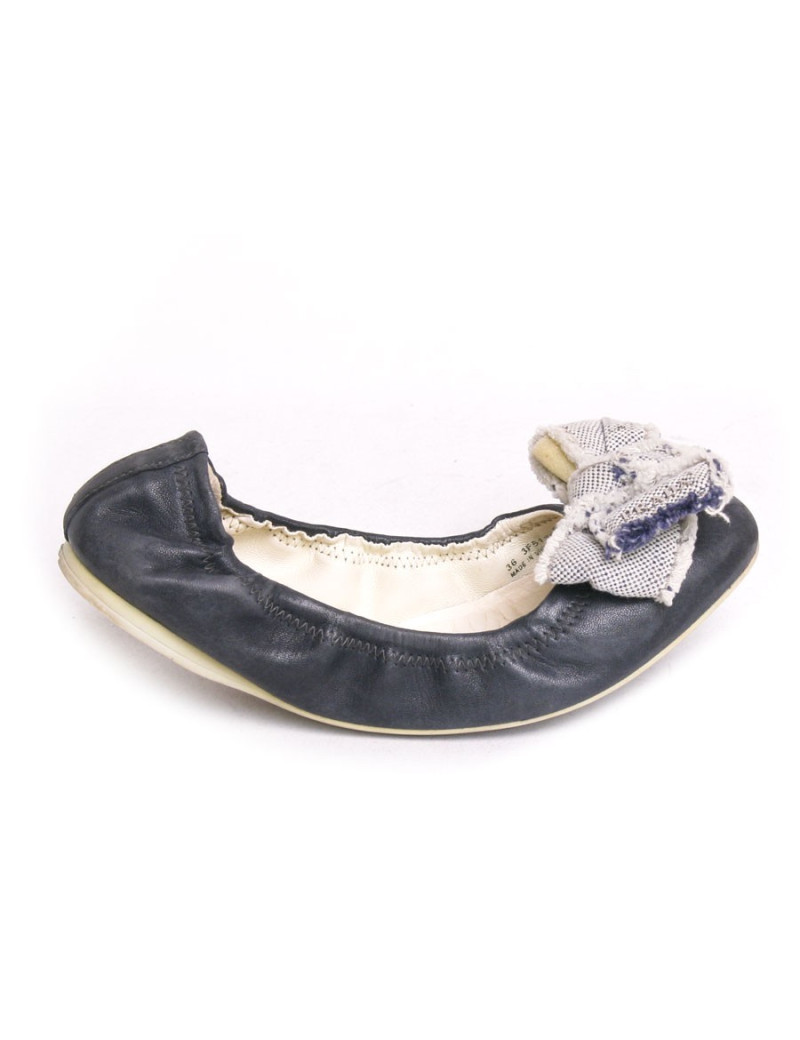 Ballerines PRADA cuir et tissu bleu