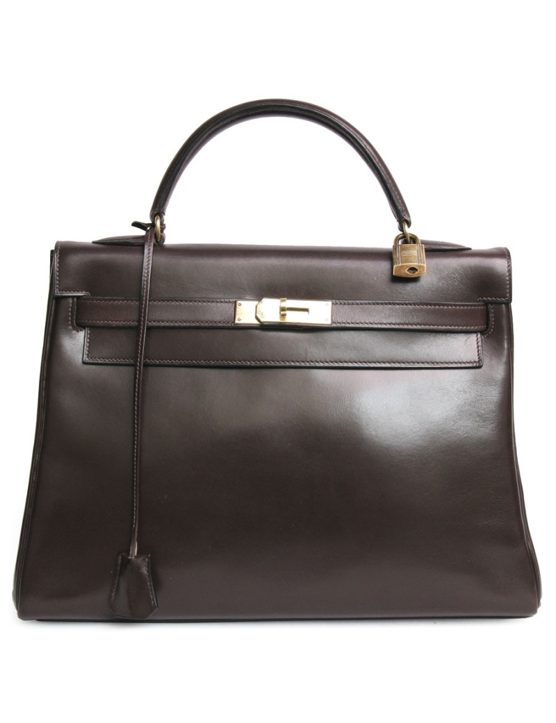 Sac Kelly 32 HERMES cuir box marron 