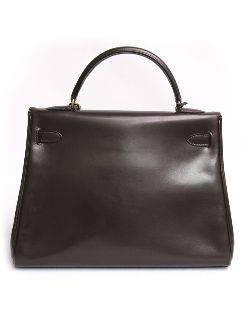 Sac Kelly HERMES cuir box marron 
