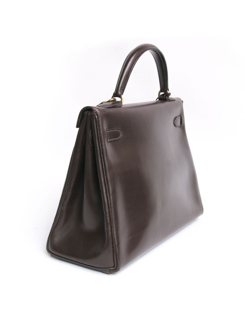 Sac Kelly HERMES cuir box marron 