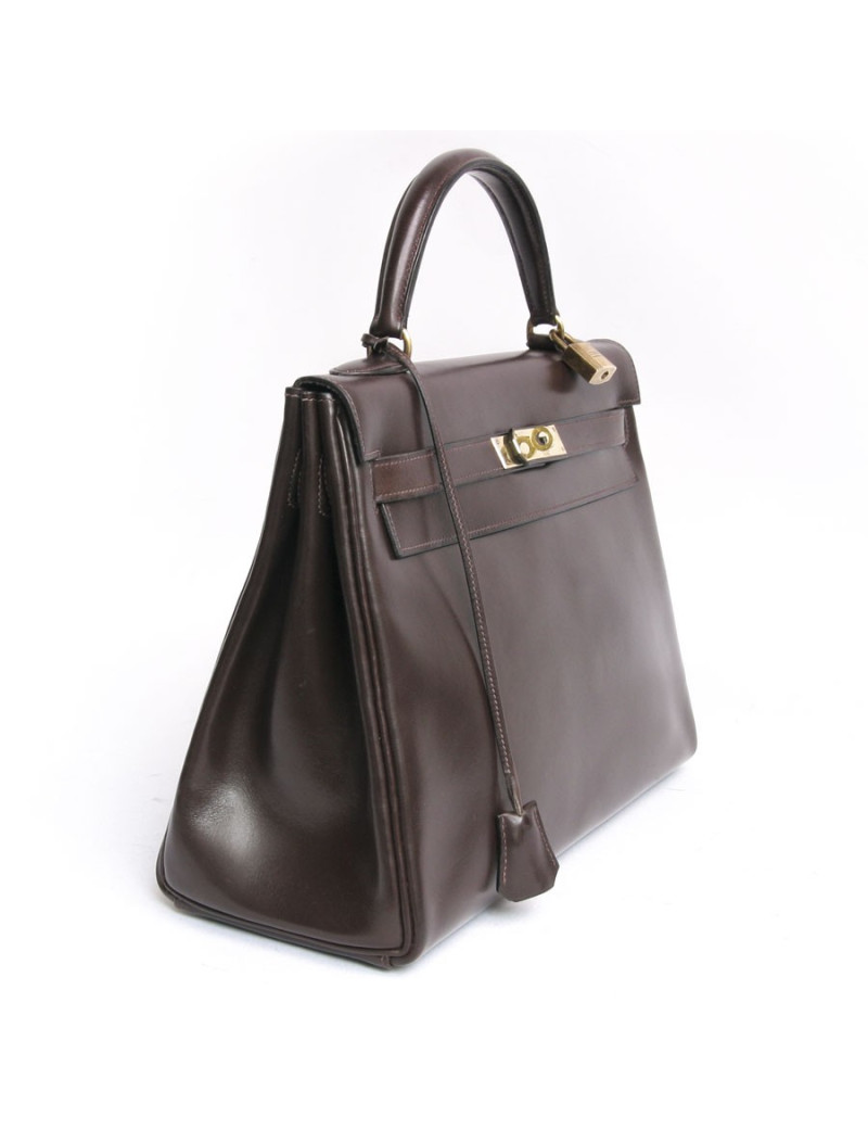 Sac Kelly 32 HERMES cuir box marron 