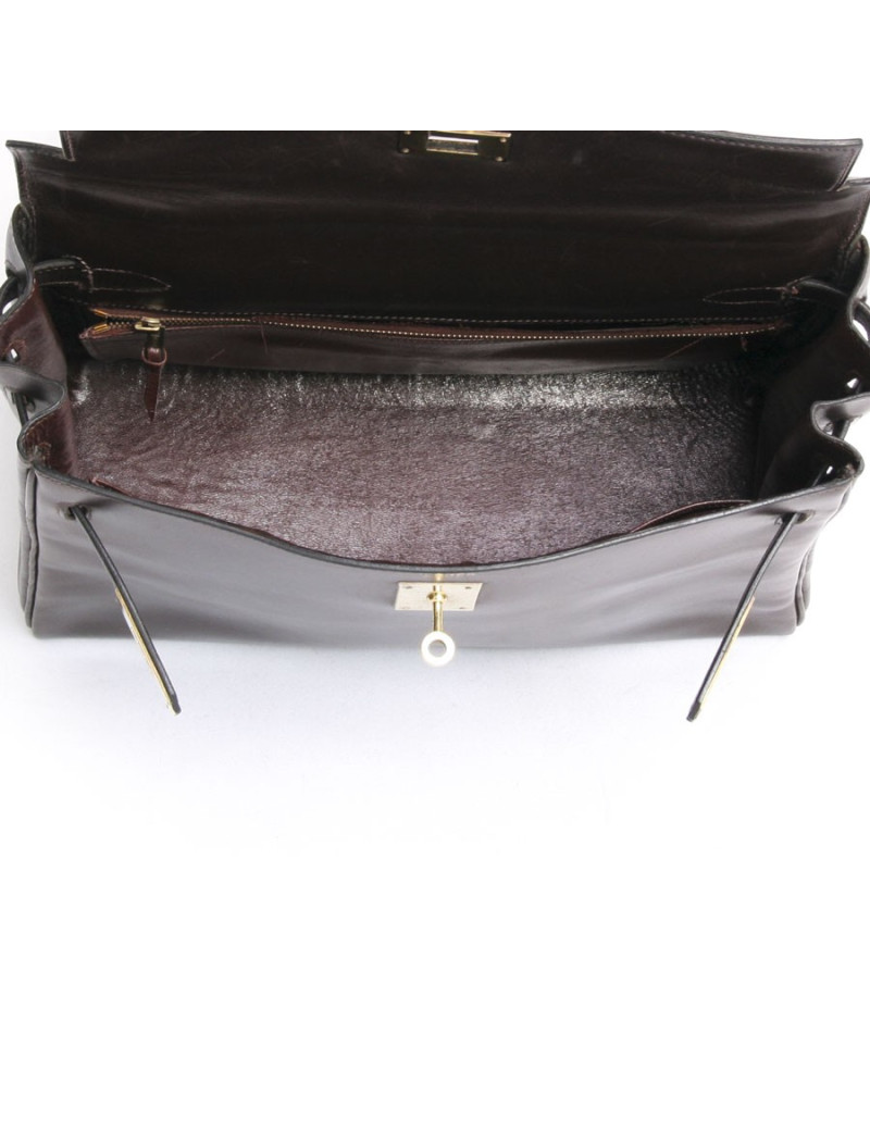 Sac Kelly 32 HERMES cuir box marron 