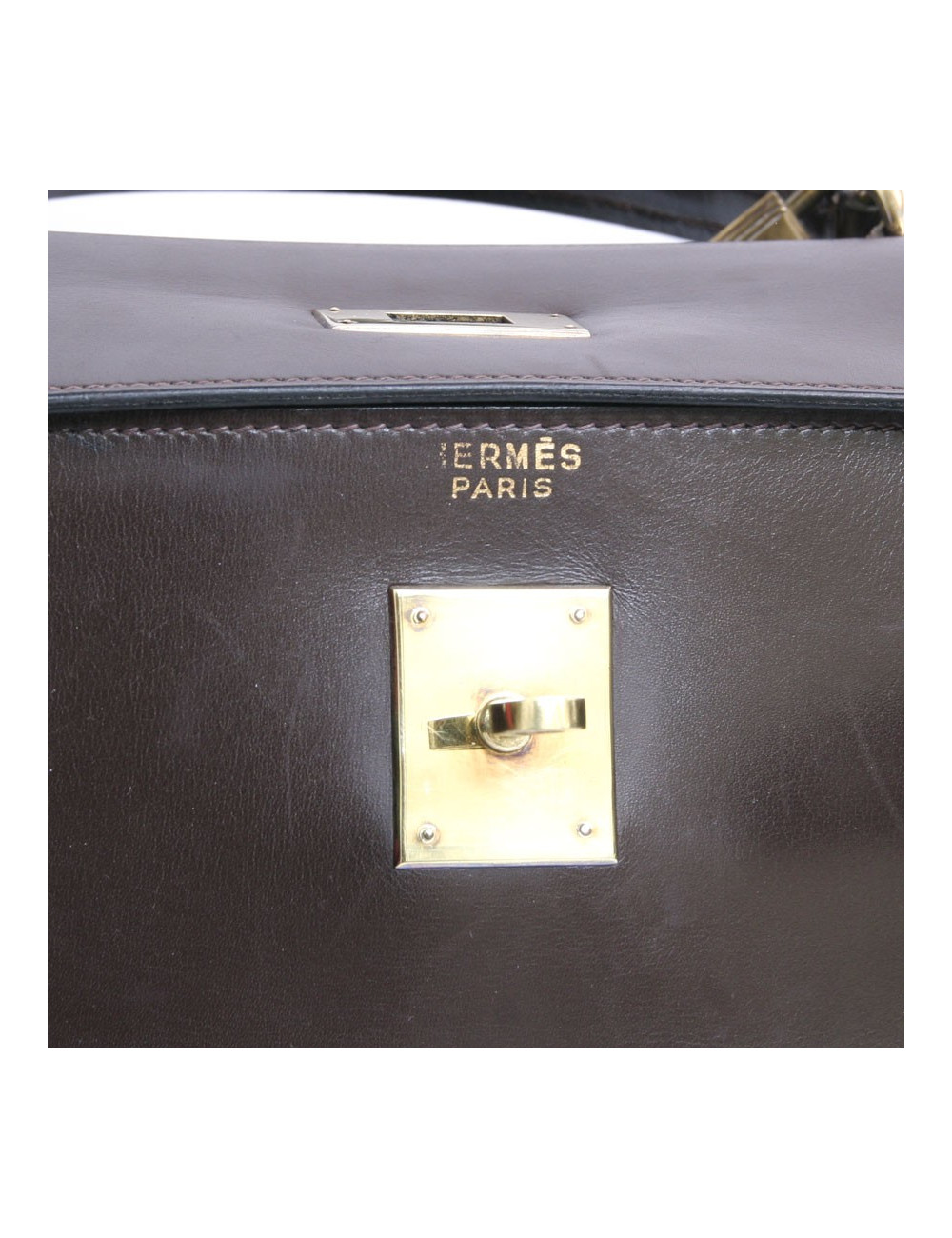Sac Kelly HERMES cuir box marron 