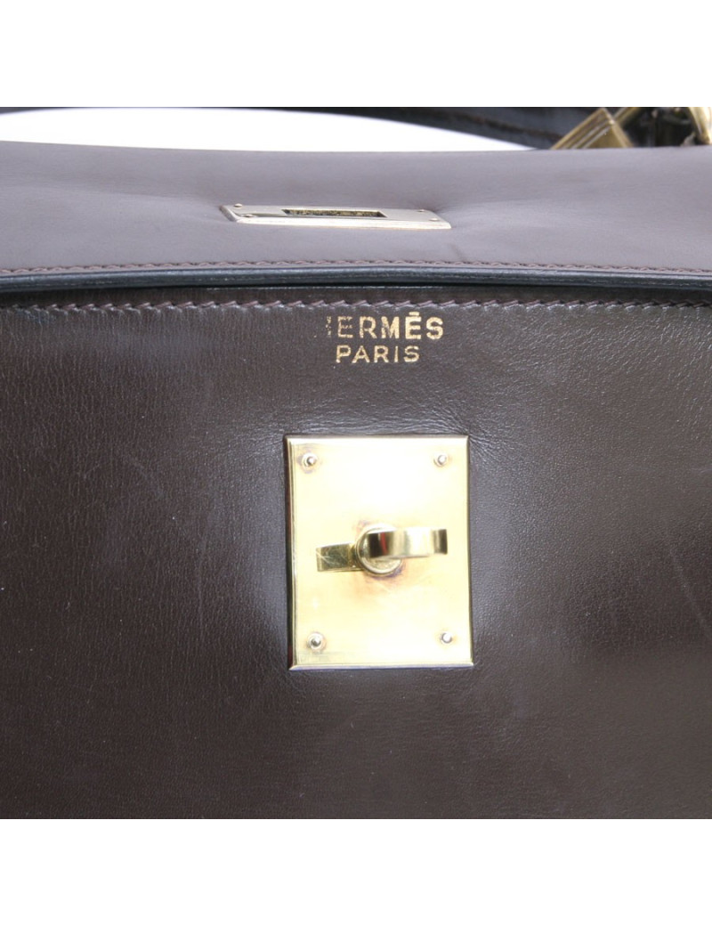 Sac Kelly HERMES cuir box marron 