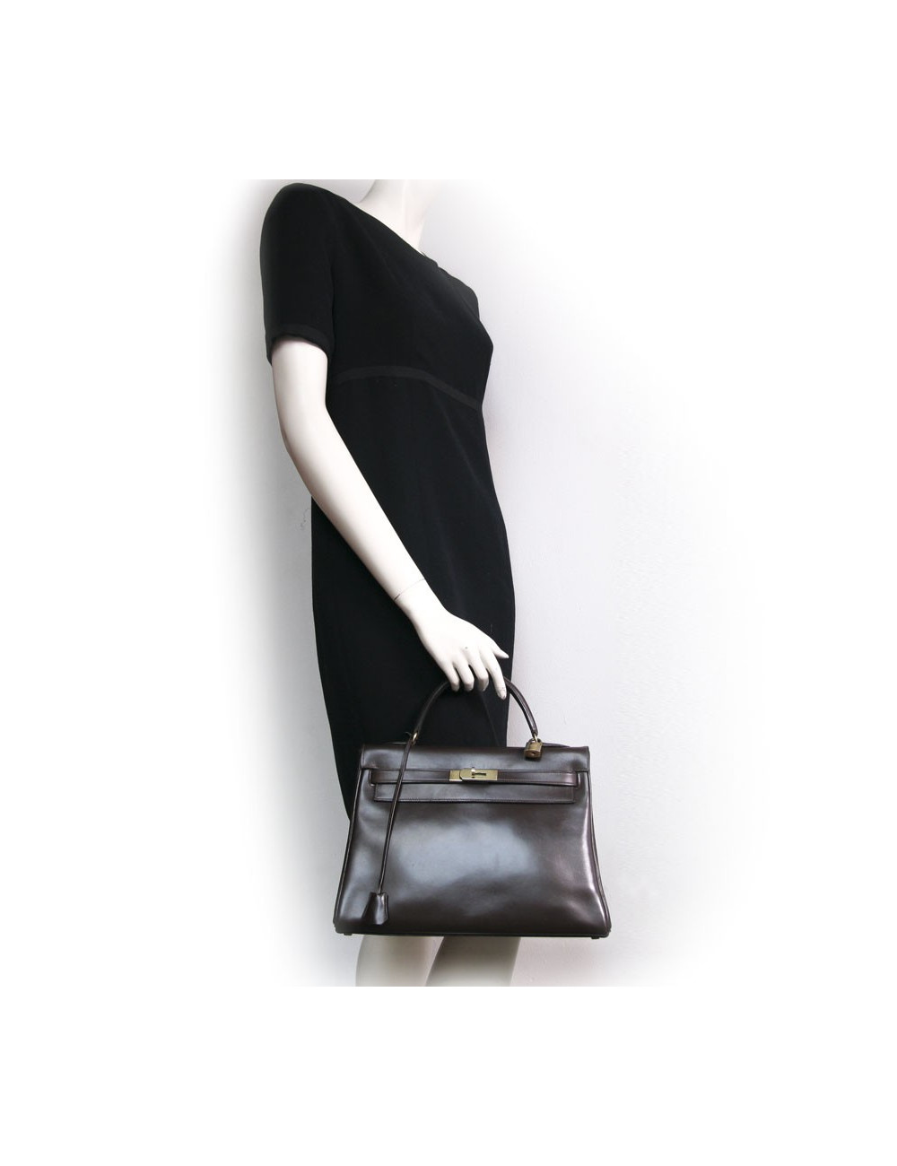 Sac Kelly HERMES cuir box marron 