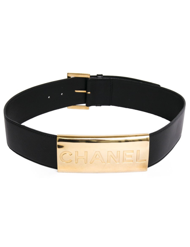 Ceinture CHANEL T75 cuir de veau noir 