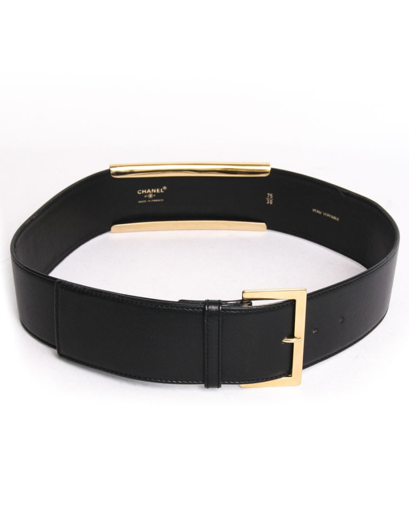 Ceinture CHANEL T75 cuir de veau noir 