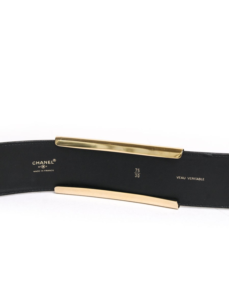 Ceinture CHANEL T75 cuir de veau noir 