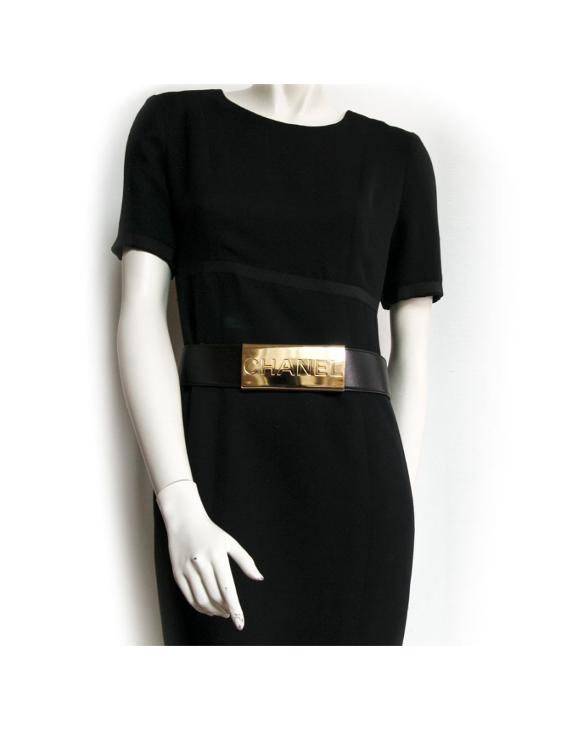 Ceinture CHANEL T75 cuir de veau noir 