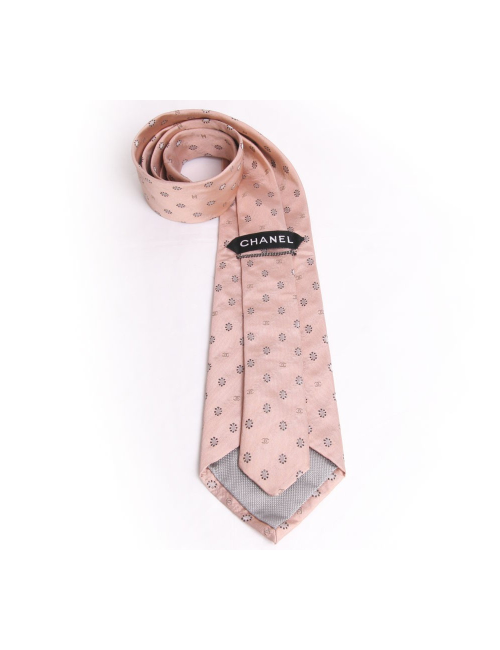 Cravate CHANEL couture soie duchesse vieux rose et brillants